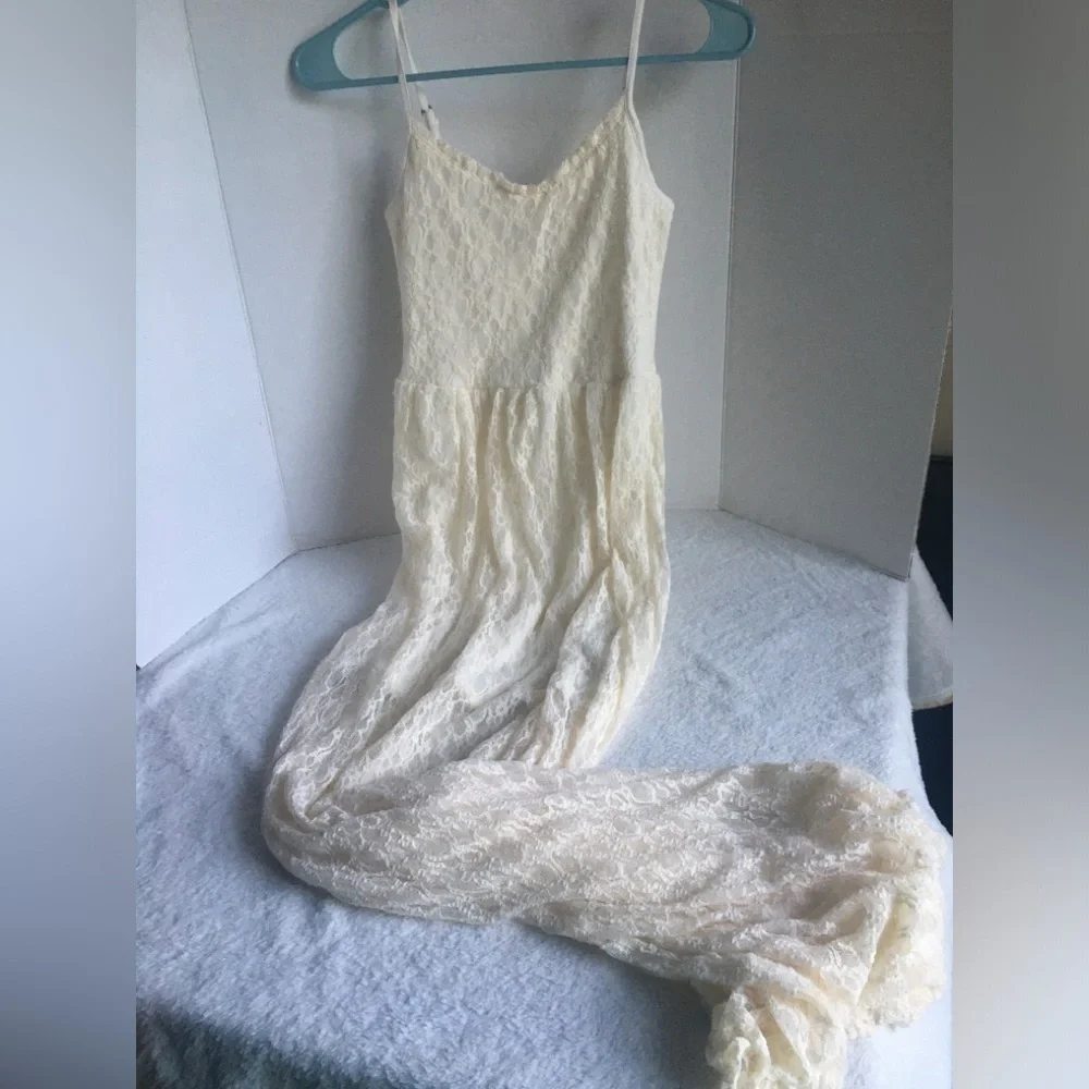 Abercrombie & Fitch Lace Maxi Dress - Off White/cream Spaghetti Straps - X-Small